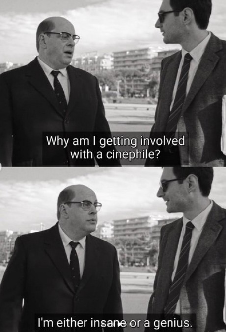 Bruno Dreyfürst as Georges de Beauregard with Guillaume Marbeck as Jean-Luc Godard; actor Bruno Dreyfürst congratulates Marbeck on his Best Revelation nomination (Paris Critics Film Awards AND Lumières de la presse internationale).